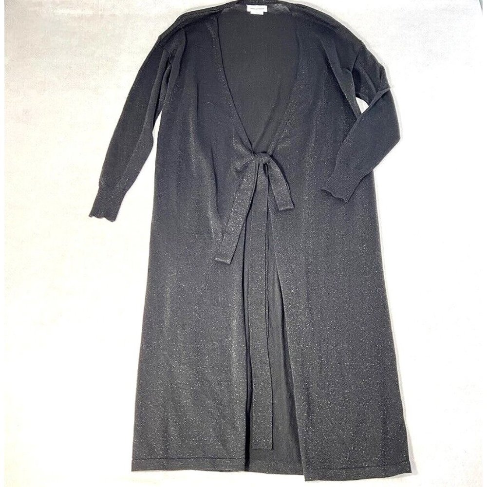 Lovers & Friends Womens Duster XXS Knit Black Sparkle Shimmer Front Tie Flaw
